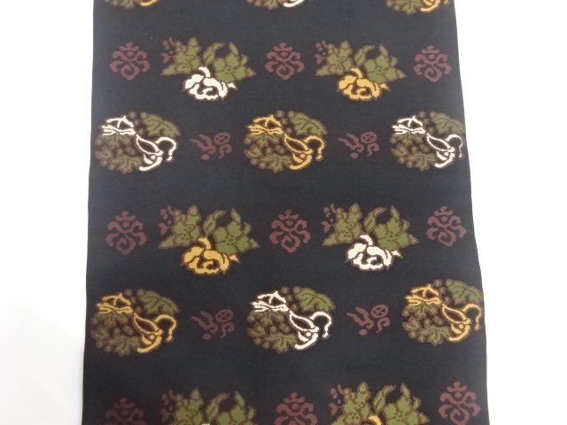  草花模様織り出し　名古屋帯